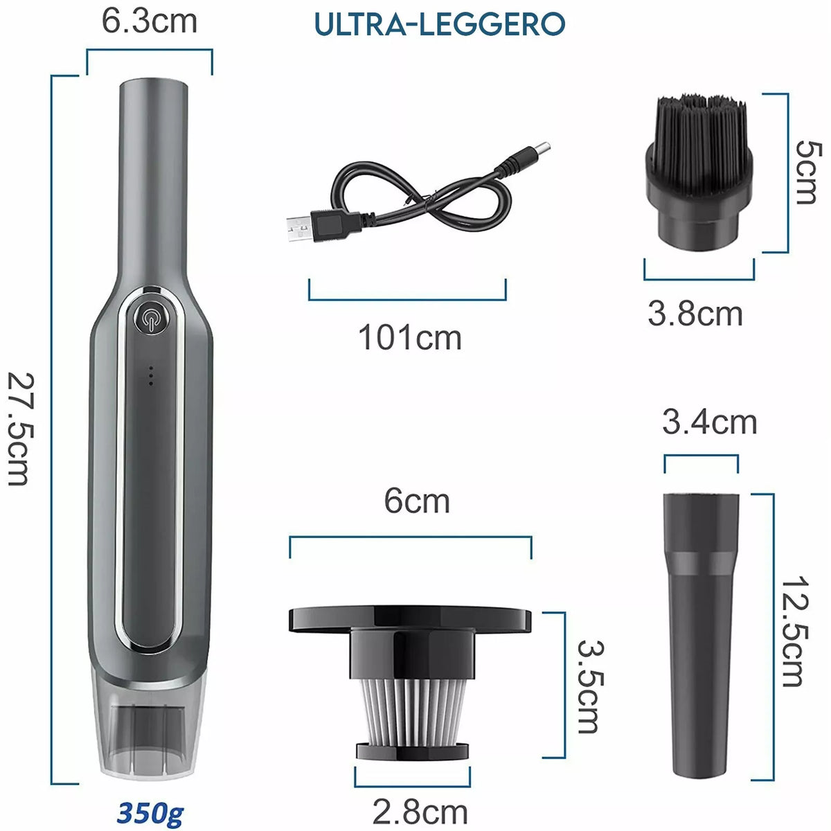 Aspirabriciole Portatile USB Ricaricabile Senza Fili per Casa e Auto