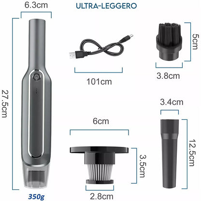 Aspirabriciole Portatile USB Ricaricabile Senza Fili per Casa e Auto
