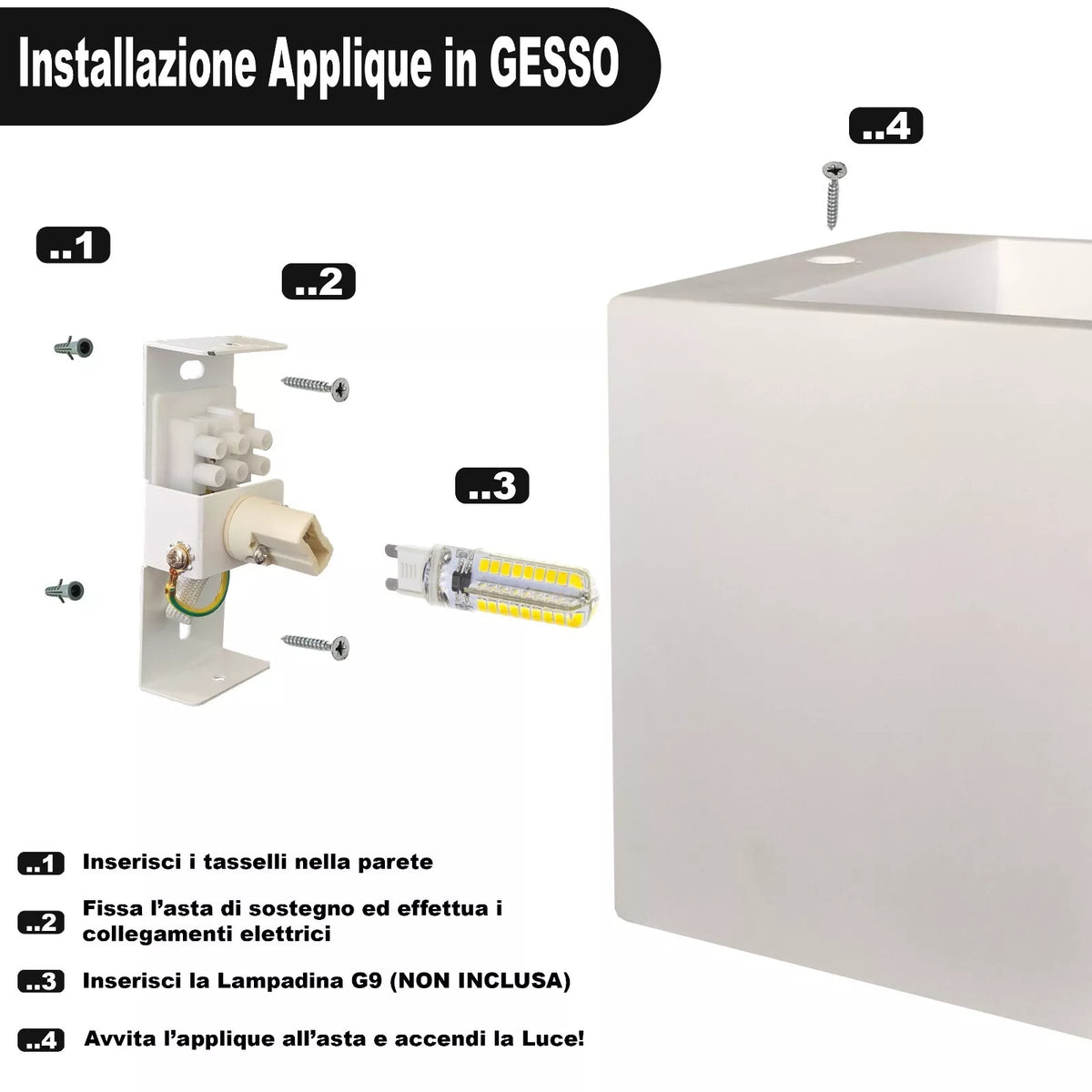 Applique in Gesso Bianco da Parete con Lampadina G9, Luce Up/Down IP20 Design Moderno