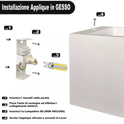 Applique in Gesso Bianco da Parete con Lampadina G9, Luce Up/Down IP20 Design Moderno