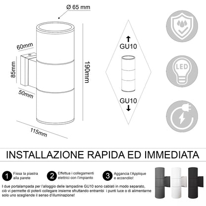 Coppia Lampade per Parete IP54 Up & Down 60W vari modelli esterno minimal