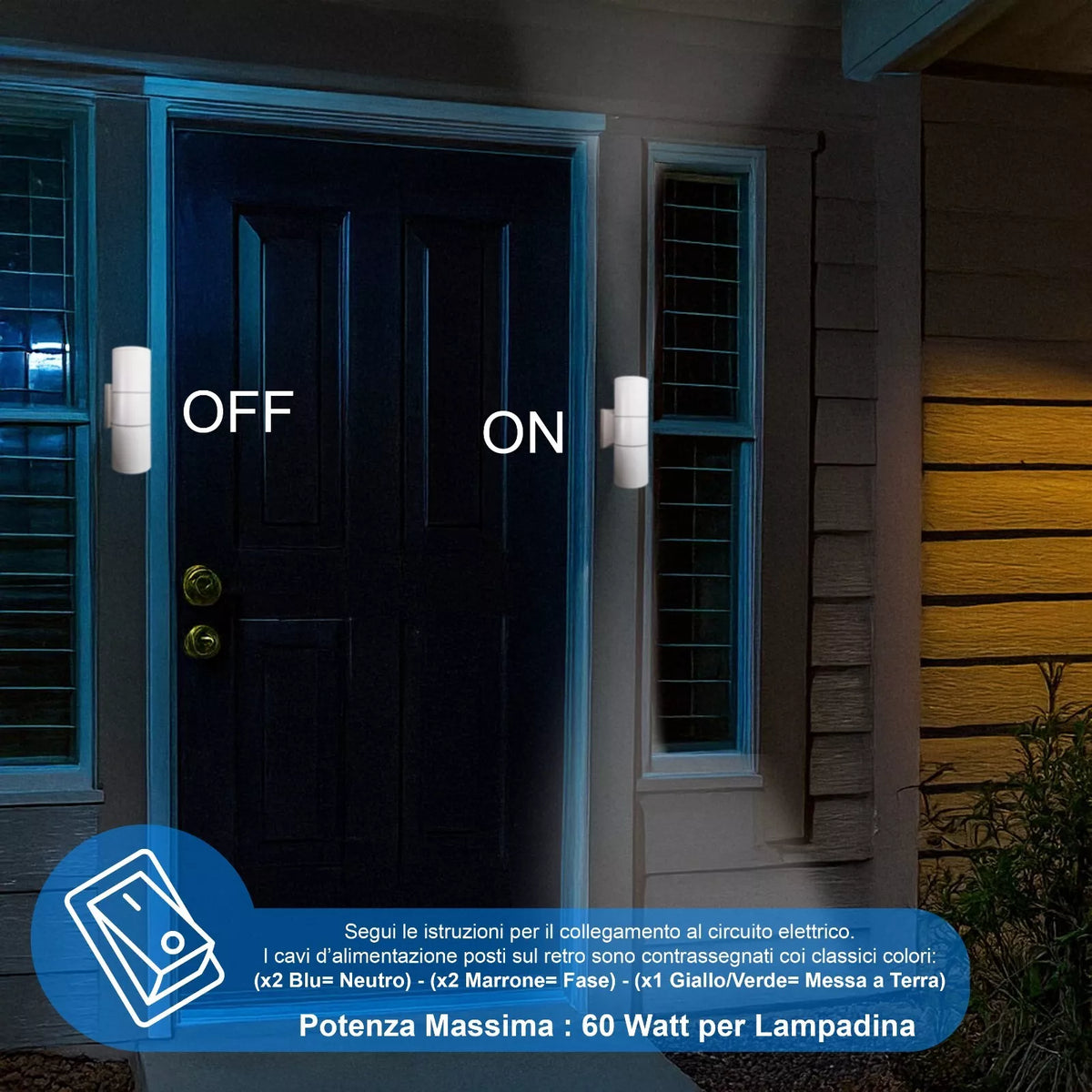 Coppia Lampade per Parete IP54 Up & Down 60W vari modelli esterno minimal