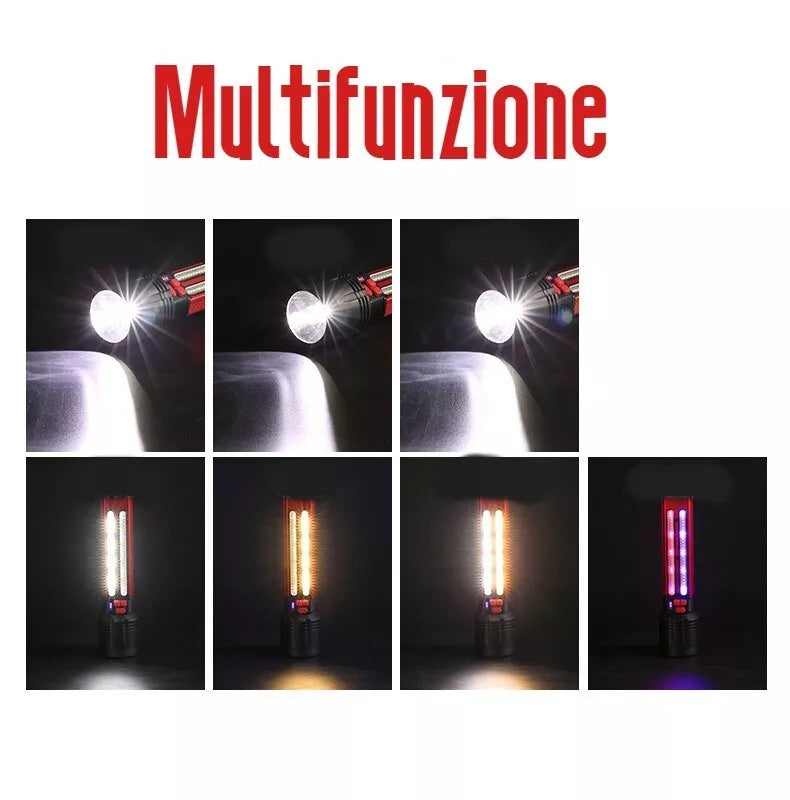 Torcia LED Tattica Militare Ricaricabile USB e Solare, Ultra Potente IP66