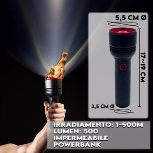 Torcia Militare Tattica Ricaricabile T6, Luce LED Potente con Zoom e Doppia Batteria