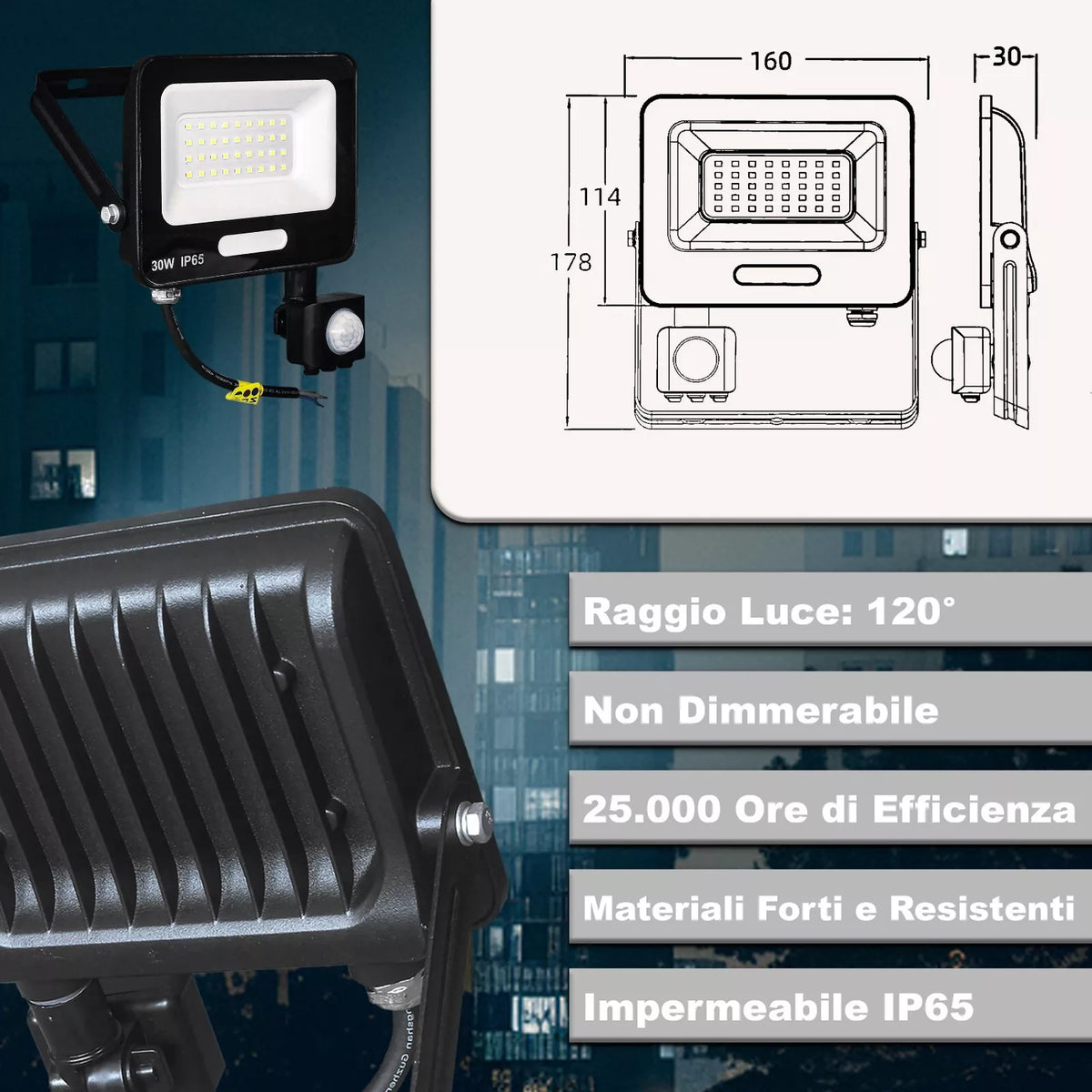 faro LED con sensore

faro LED 6000K

faro LED IP65

faro LED per esterno

faro LED 30W

faro LED 50W

faretto LED regolabile

faro LED con sensore di movimento

