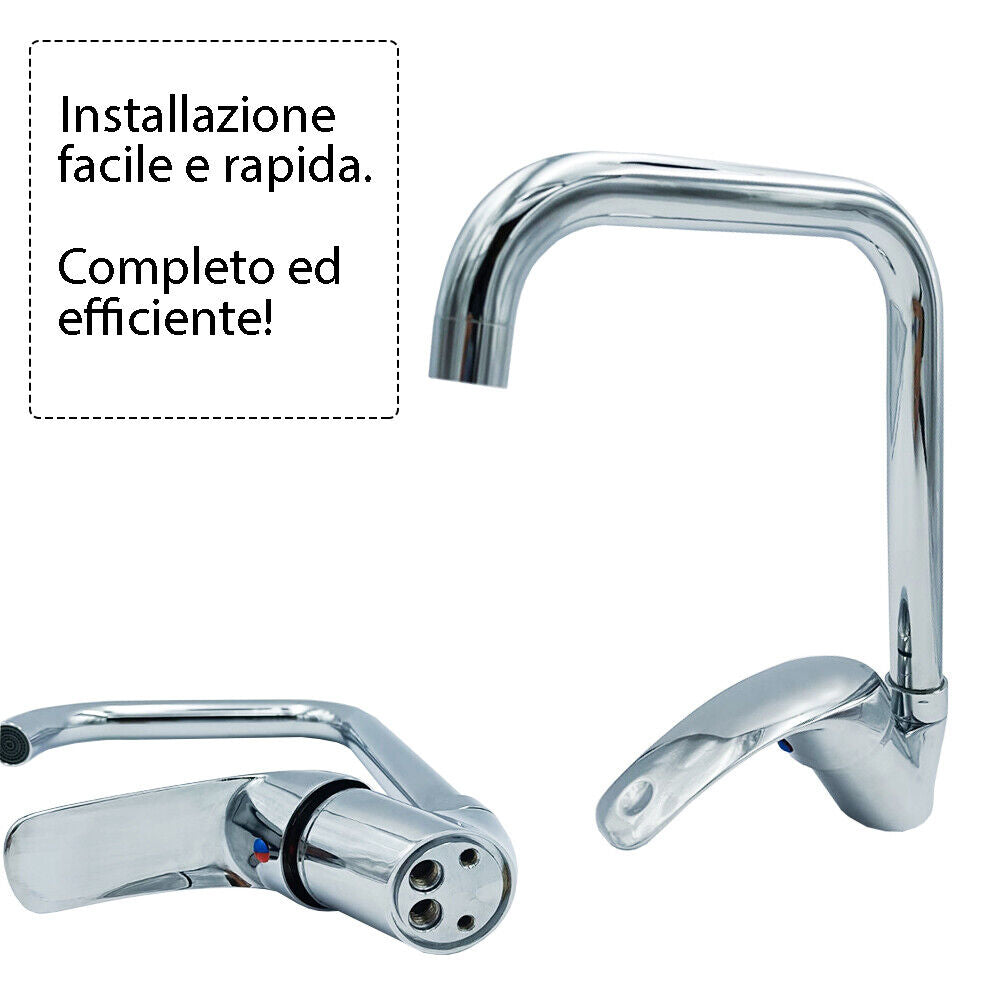 Rubinetto Cucina a Canna Alta Quadrata con Miscelatore Orientabile