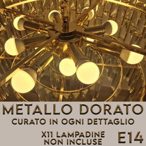 Lampadario dorato cristalli in vetro pendenti brillanti