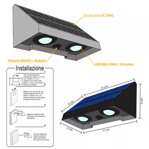 Coppia Applique Solare da Parete IPX4 RGB 3000K, Luce Calda, 3 Modalità