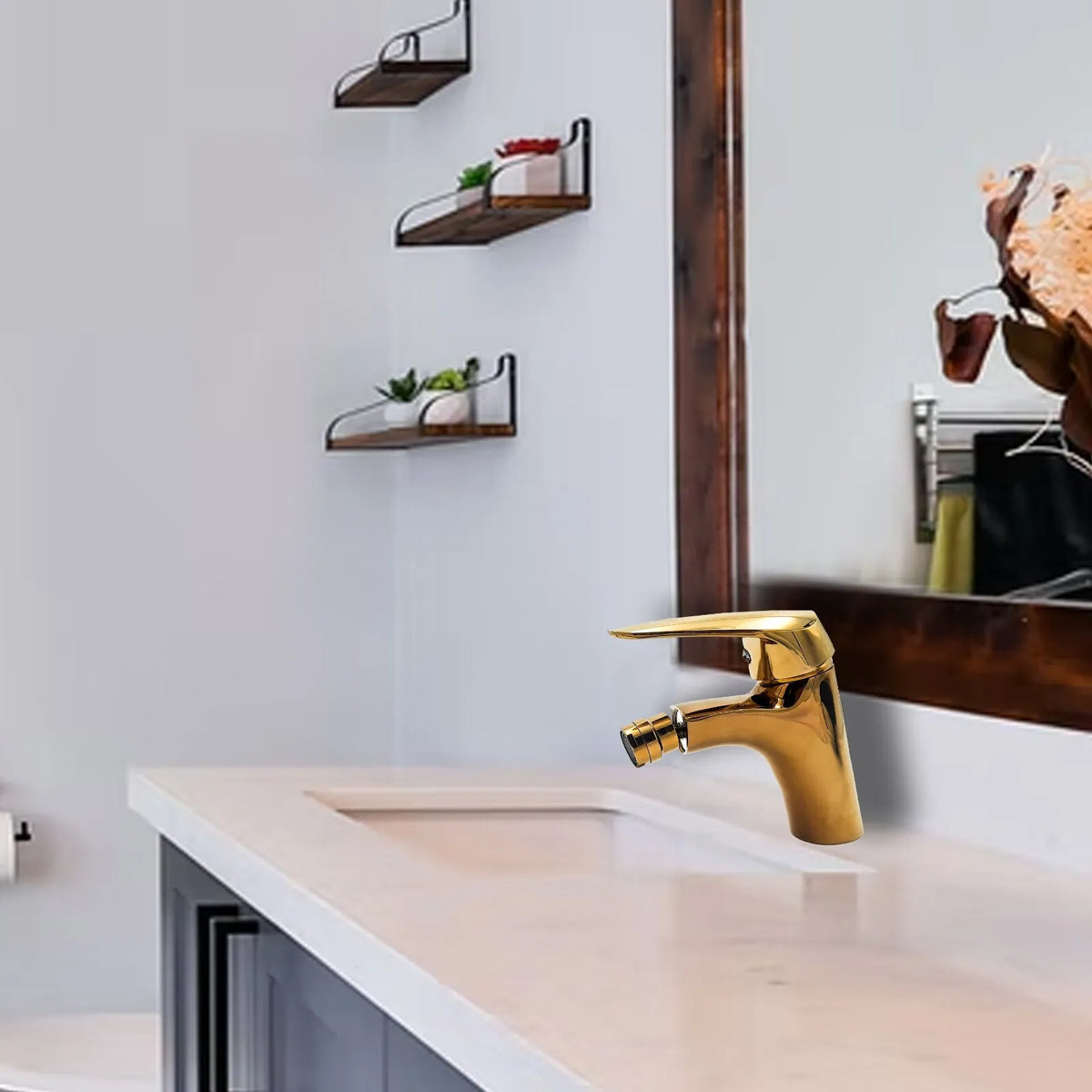 Miscelatore Bidet Dorato Lucido Monocomando con Beccuccio Girevole