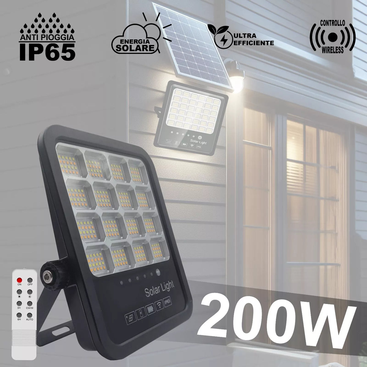 Faro LED Solare da Esterno con Pannello Fotovoltaico