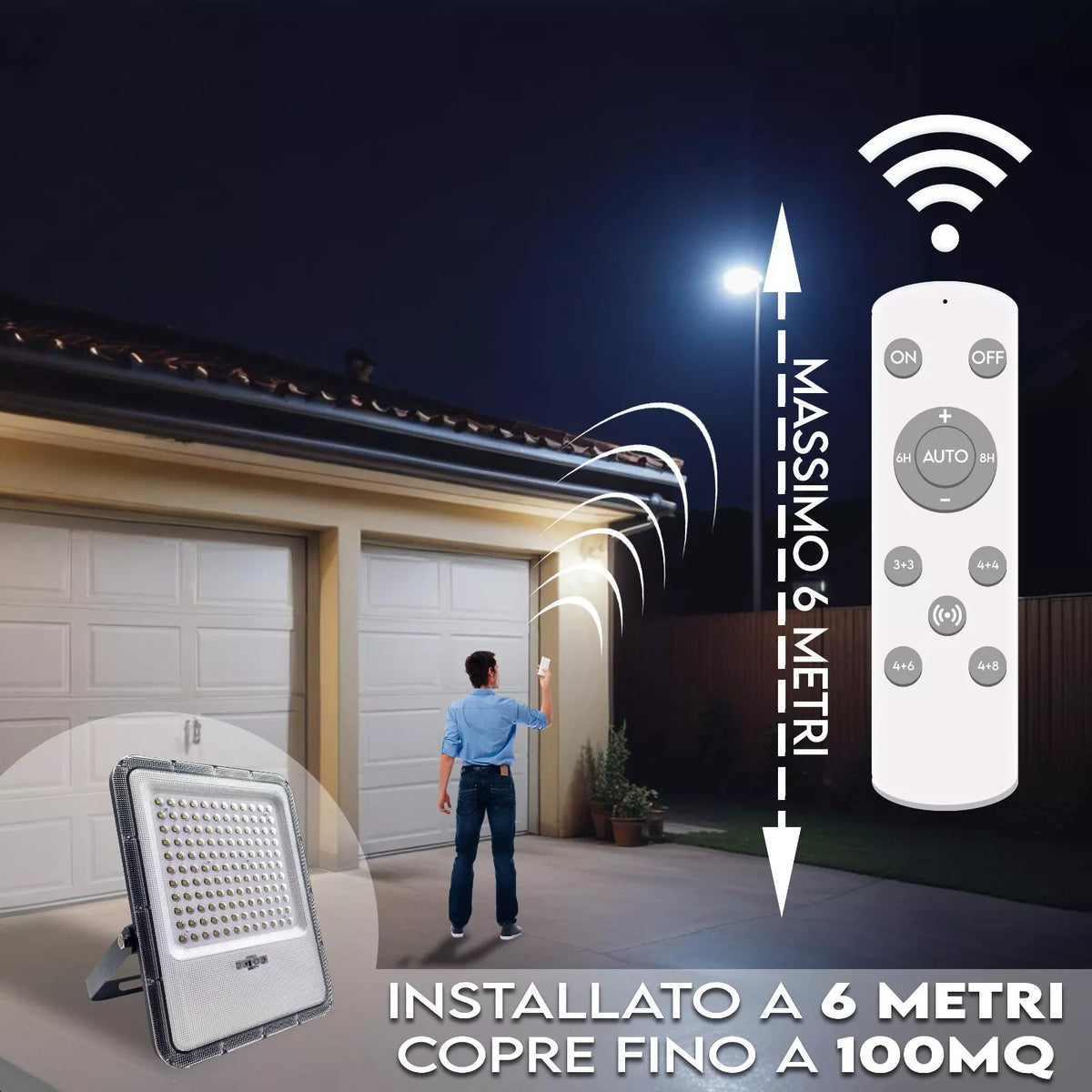 Faro LED Solare 7000K  Controllo Wireless Impermeabile