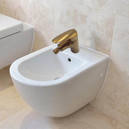 Miscelatore Bidet Dorato Lucido Monocomando con Beccuccio Girevole