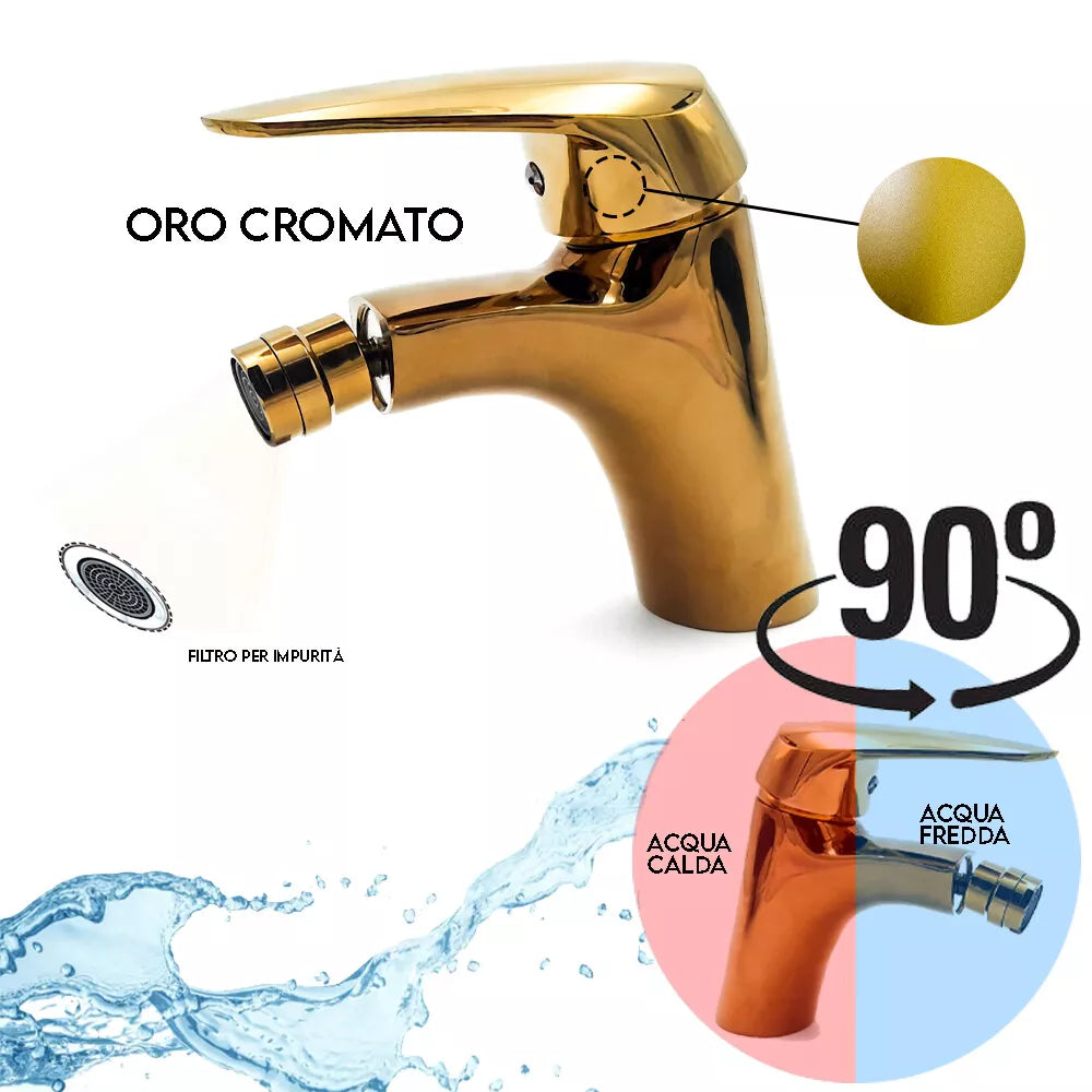 Miscelatore Bidet Dorato Lucido Monocomando con Beccuccio Girevole