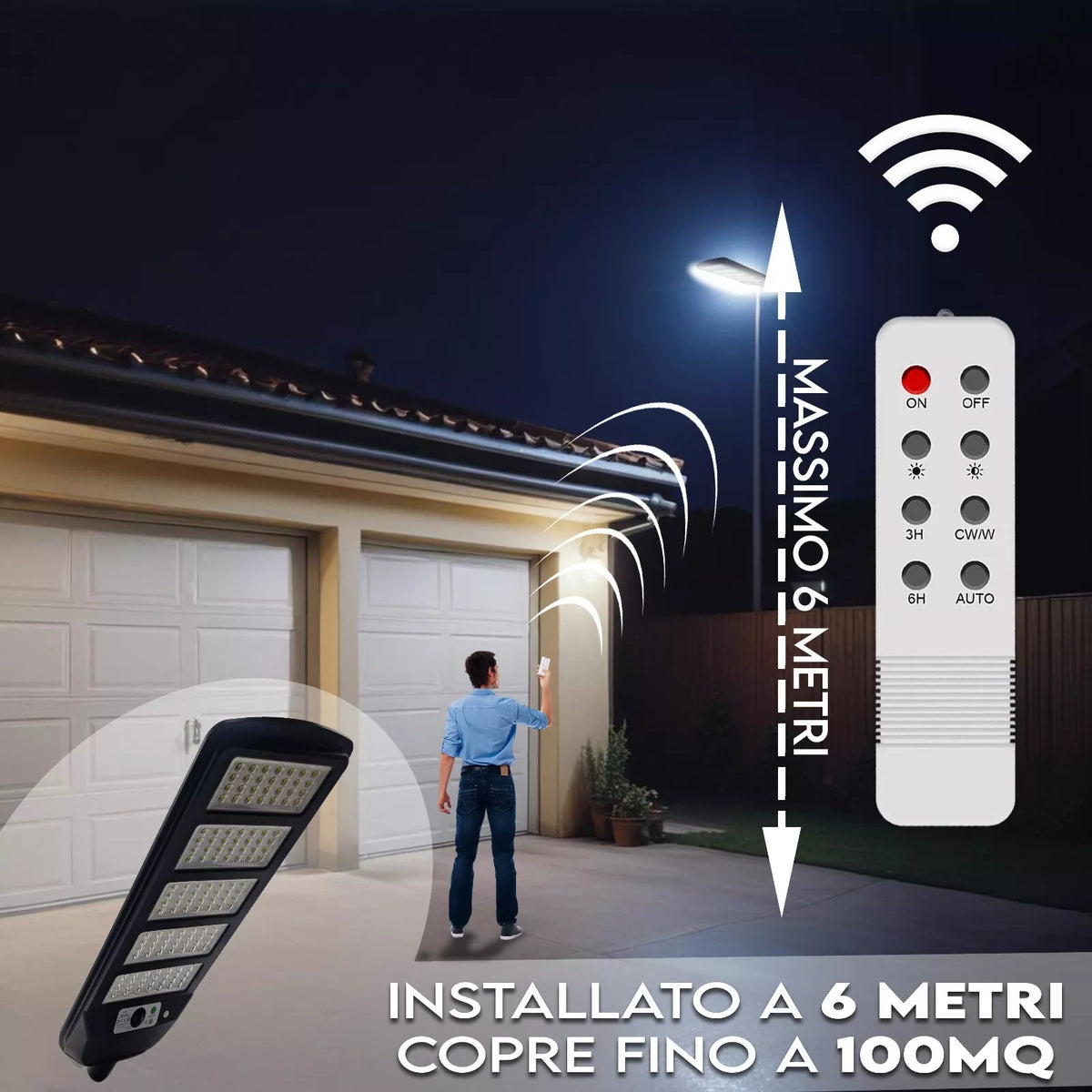 Lampione stradale solare 270W con pannello, telecomando e sensore