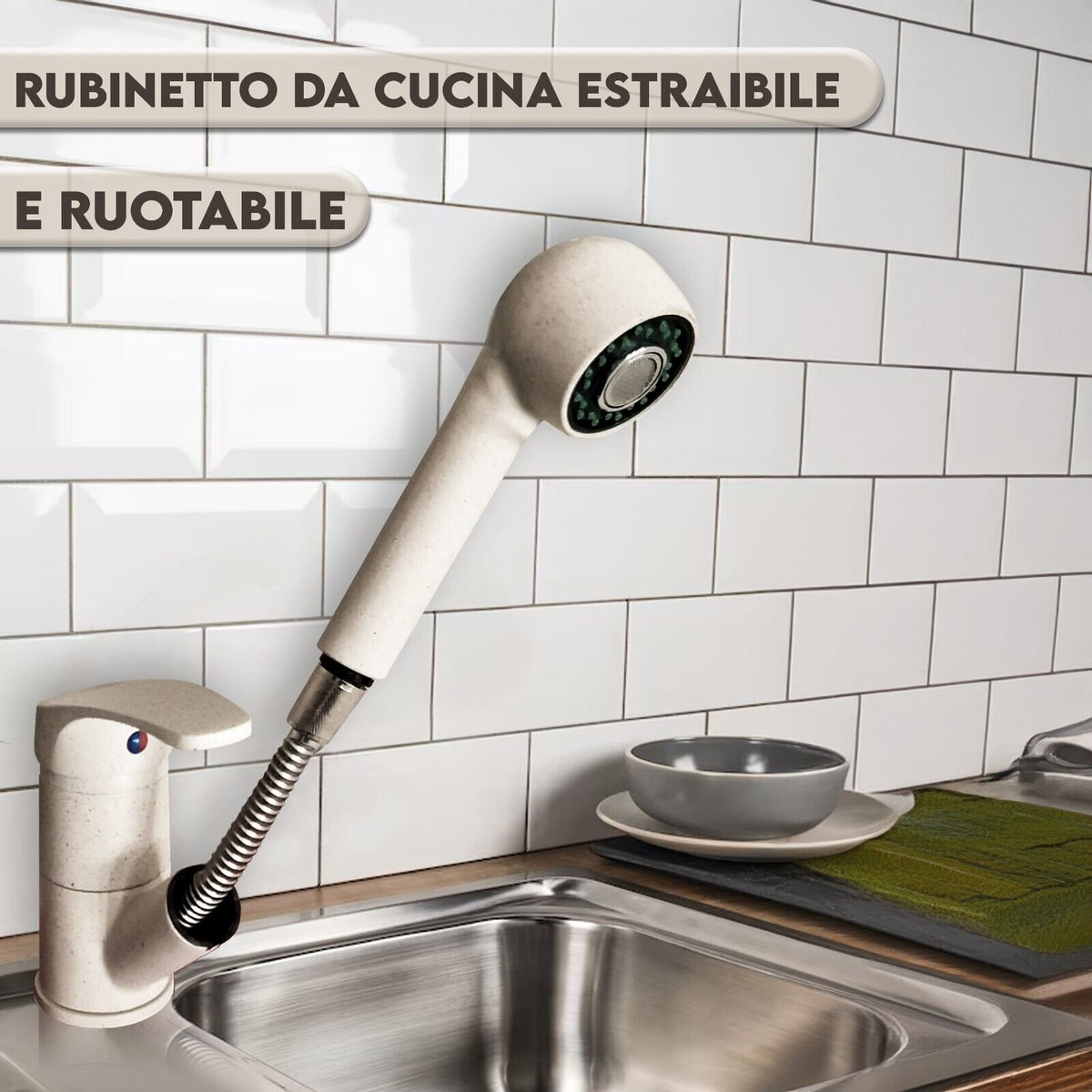 Miscelatore Cucina con Doccetta Estraibile in Acciaio Avena
