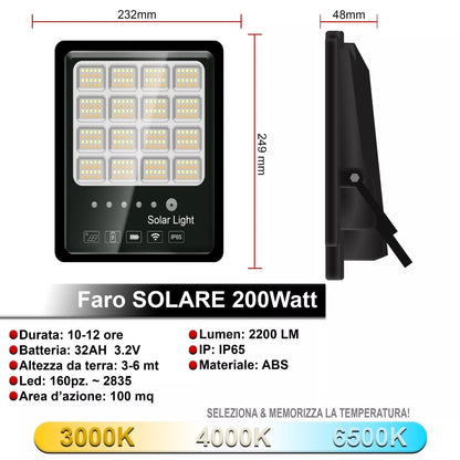 Faro LED Solare da Esterno con Pannello Fotovoltaico
