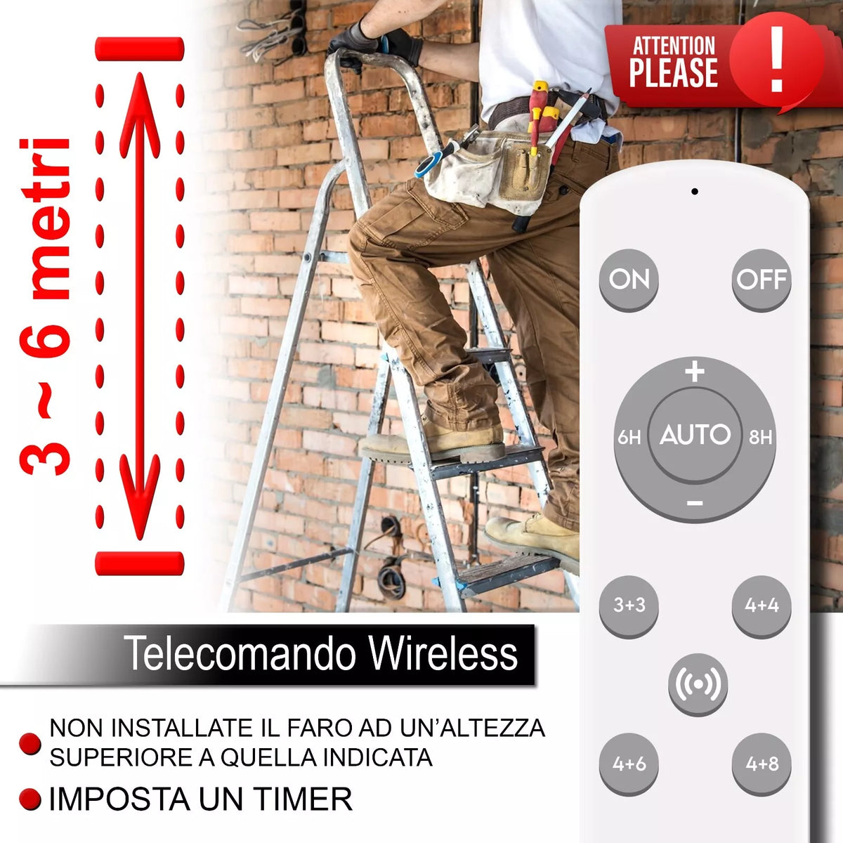 Faro LED Solare 7000K  Controllo Wireless Impermeabile