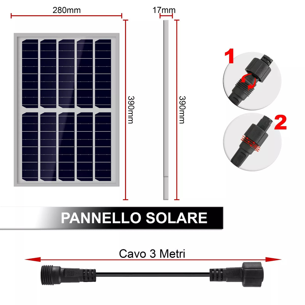 Faro LED Solare da Esterno con Pannello Fotovoltaico