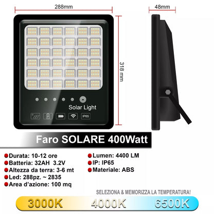 Faro LED Solare da Esterno con Pannello Fotovoltaico