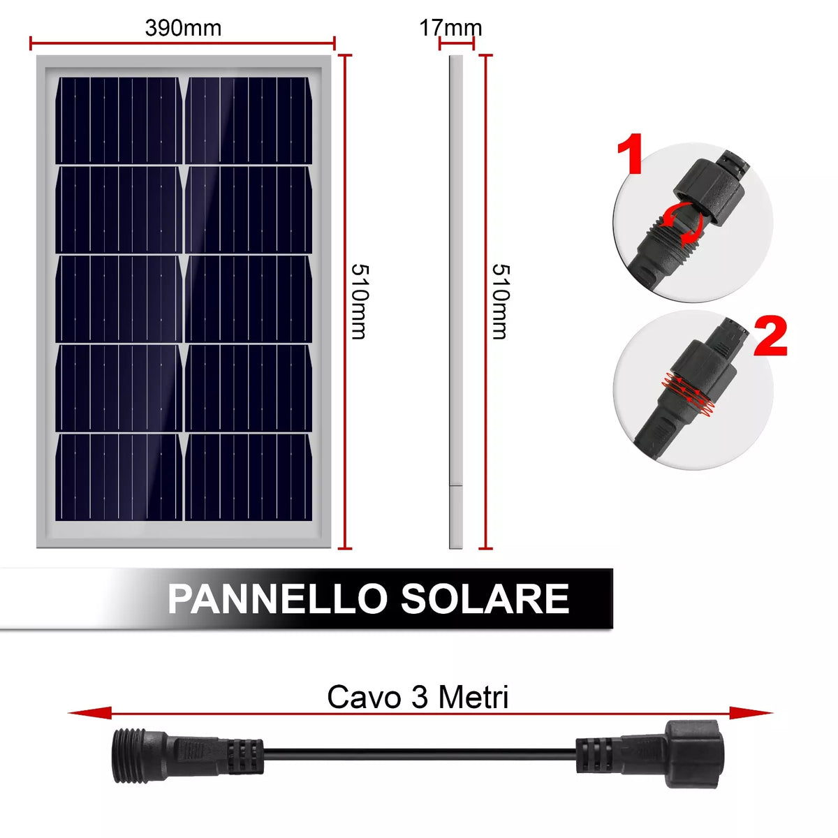 Faro LED Solare da Esterno con Pannello Fotovoltaico