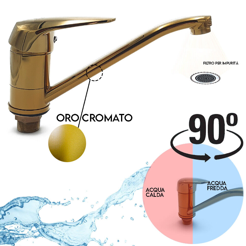 Rubinetto Cucina Dorato Monocomando Girevole 360° Acciaio Inox