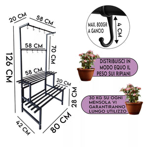 Fioriera Nera con GANCI, resistente Salvaspazio per fiori rampicanti vasi