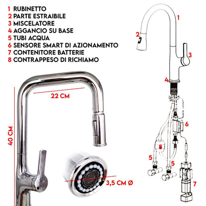 Rubinetto Miscelatore Smart con Sensore e Tubo Estraibile