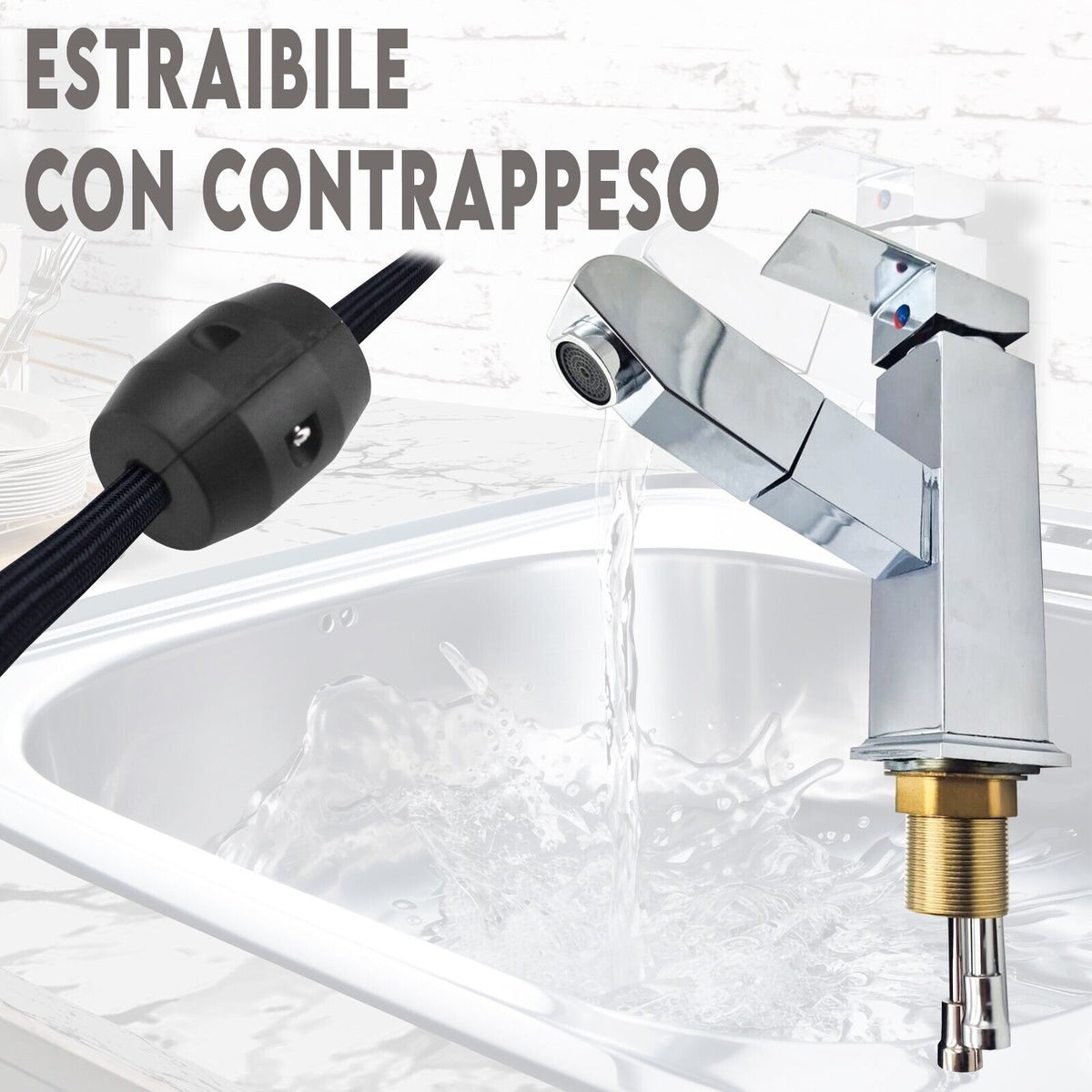 Rubinetto Argento con Doccetta Estraibile per Cucina e Bagno