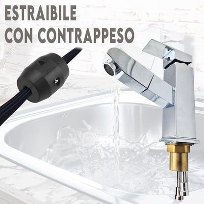 Rubinetto Argento con Doccetta Estraibile per Cucina e Bagno