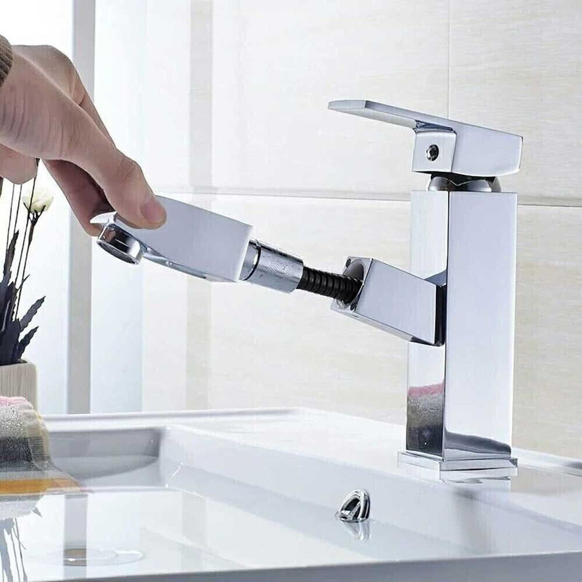 Rubinetto Argento con Doccetta Estraibile per Cucina e Bagno