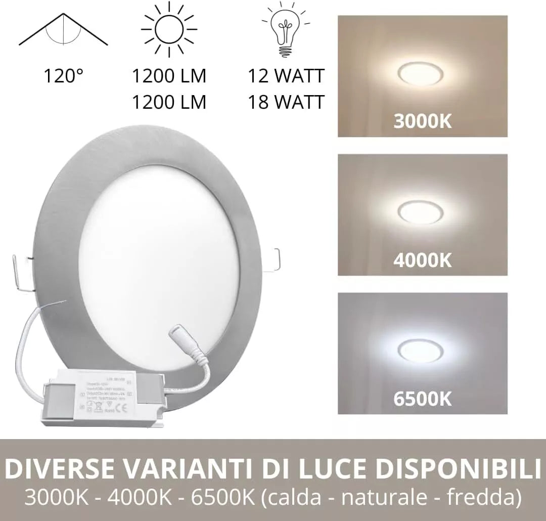 Faretti LED Incasso Tondi 12W 18W Alluminio Satinato Luce Interno Soffitto 2 pezzi