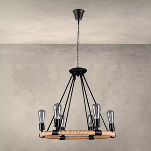 Lampadario Vintage in Corda di Canapa, Luce Calda e Design Rustico