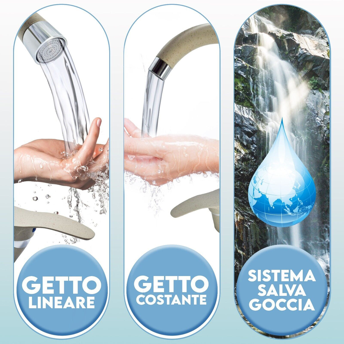 Rubinetto Cucina Acciaio Inox Satinato, Canna Alta 360°, Alta Pressione