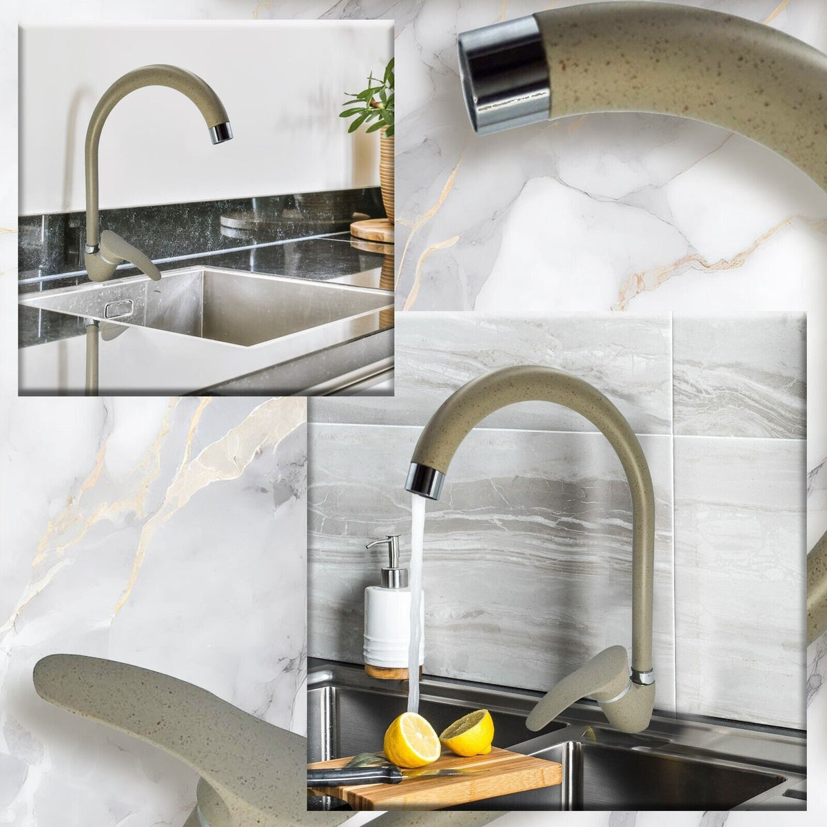 Rubinetto Cucina Acciaio Inox Satinato, Canna Alta 360°, Alta Pressione
