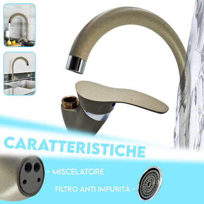 Rubinetto Cucina Acciaio Inox Satinato, Canna Alta 360°, Alta Pressione