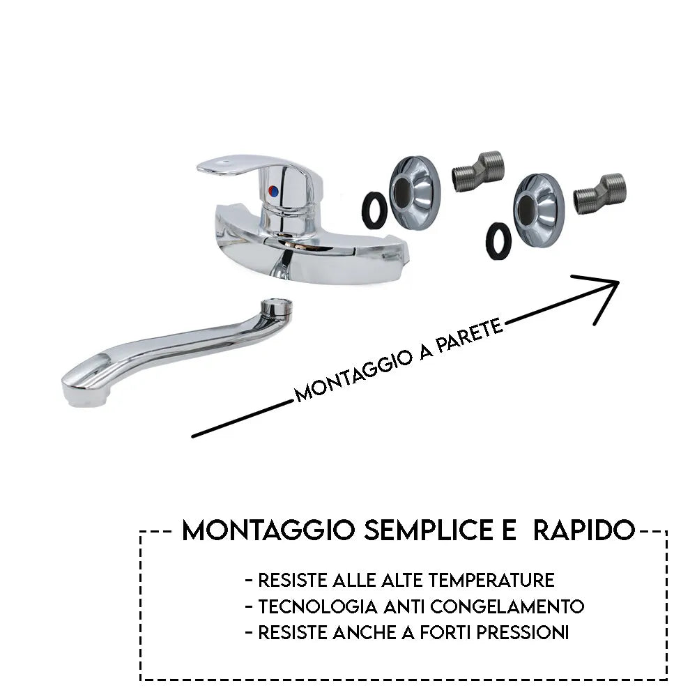 Rubinetto a Parete Miscelatore Monocomando per Lavello Cucina, Cromato