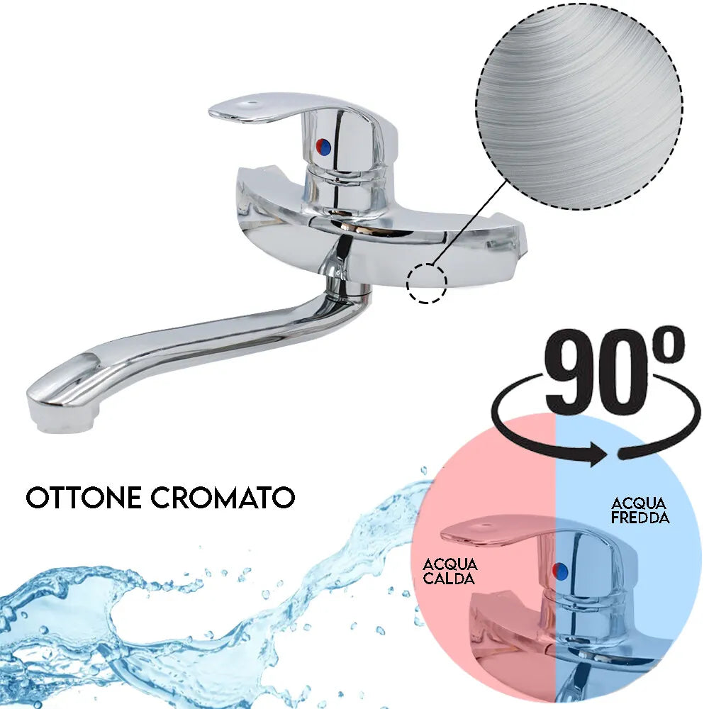 Rubinetto a Parete Miscelatore Monocomando per Lavello Cucina, Cromato