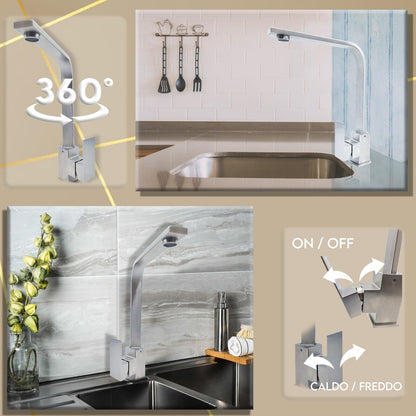 Rubinetto Cucina Inox Satinato Rotante 360° Monocomando Alta Pressione