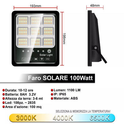 Faro LED Solare da Esterno con Pannello Fotovoltaico