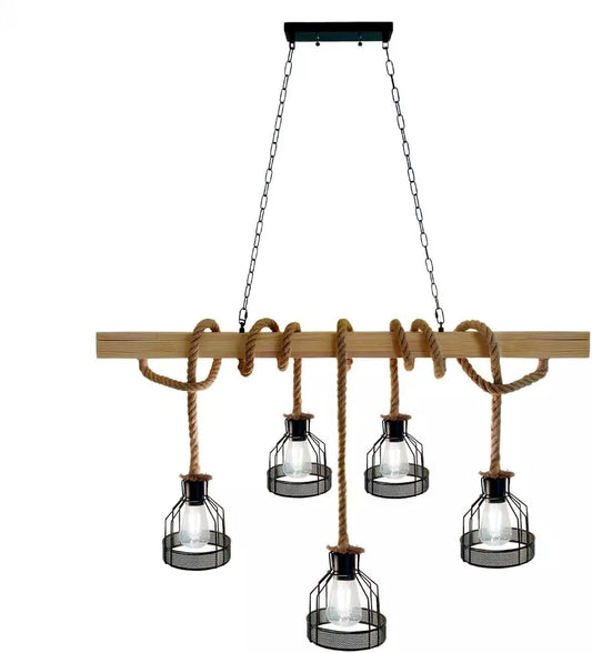 Lampadario Vintage CORDE IN CANAPA 5 luci Industriale Retro