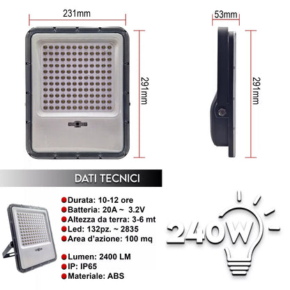 Faro LED Solare 7000K  Controllo Wireless Impermeabile
