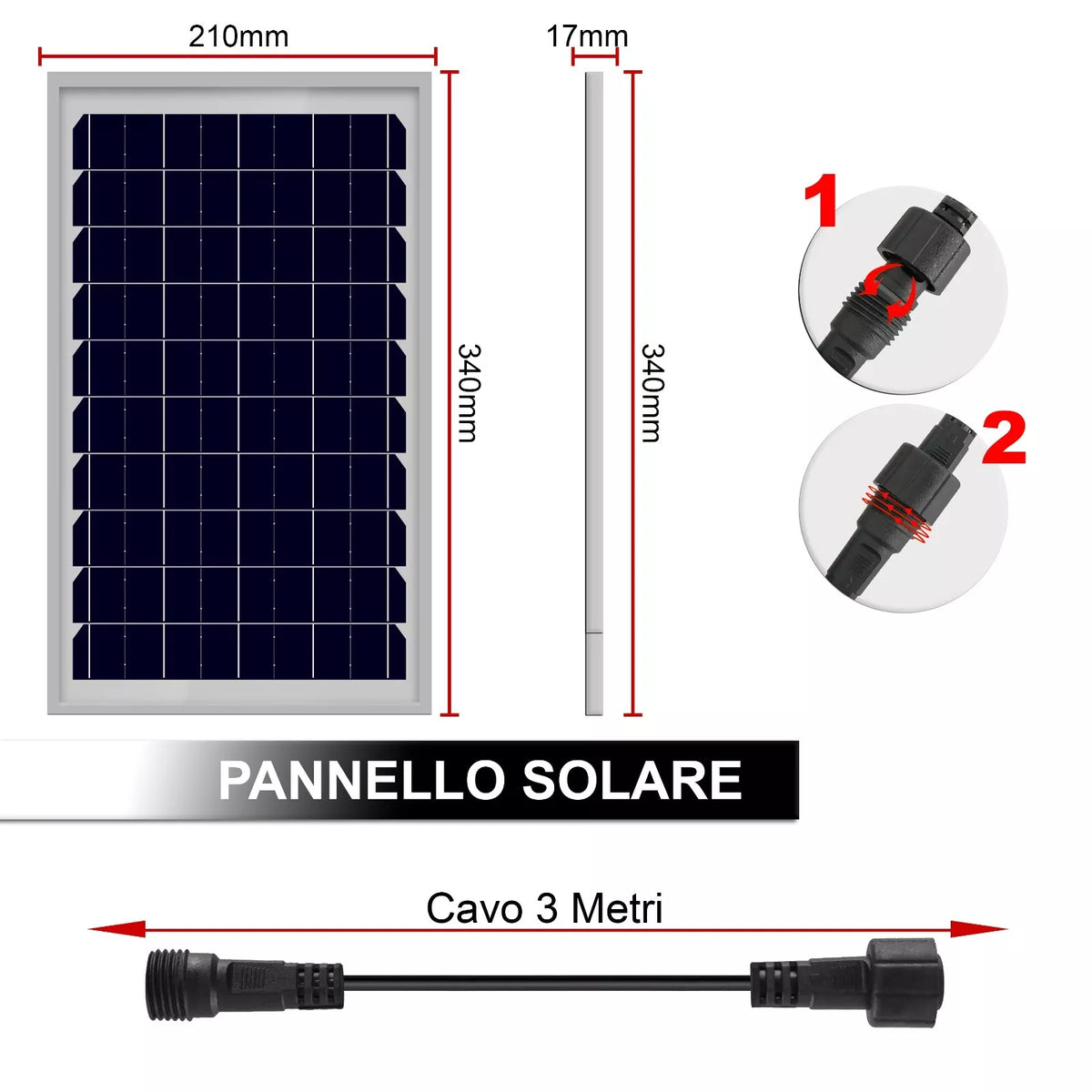 Faro LED Solare da Esterno con Pannello Fotovoltaico