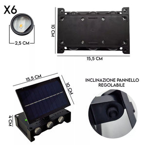 Lampada applique Solare 6 LED Ricaricabile per Interni ed Esterni