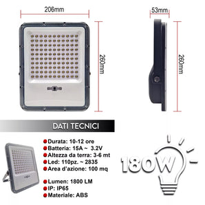 Faro LED Solare 7000K  Controllo Wireless Impermeabile