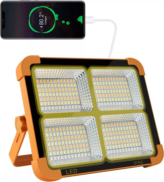 Faro LED Portatile 50W con Power Bank e Pannello Solare