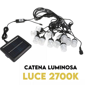 Catena di Luci Solari da Esterno, 12 Lampadine 12m, IP65, Luce Calda 2700K