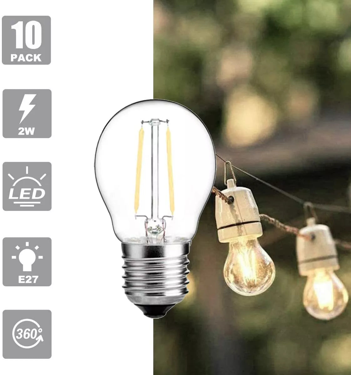 Lampadine LED Filamento E27 2W equivalente a 22W 3500K Luce Calda Vintage 10 Pezzi