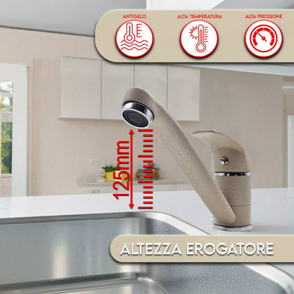 Maka Miscelatore Cucina Lavabo Fraganite Avena 12.5CM, Canna Bassa 360°