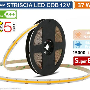 Striscia LED COB 308L/M 37W 12V 5M 15000LM Dimmerabile Adesiva