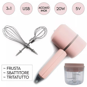 Frullatore a Immersione 3in1 Ricaricabile con Lame in Acciaio Inox